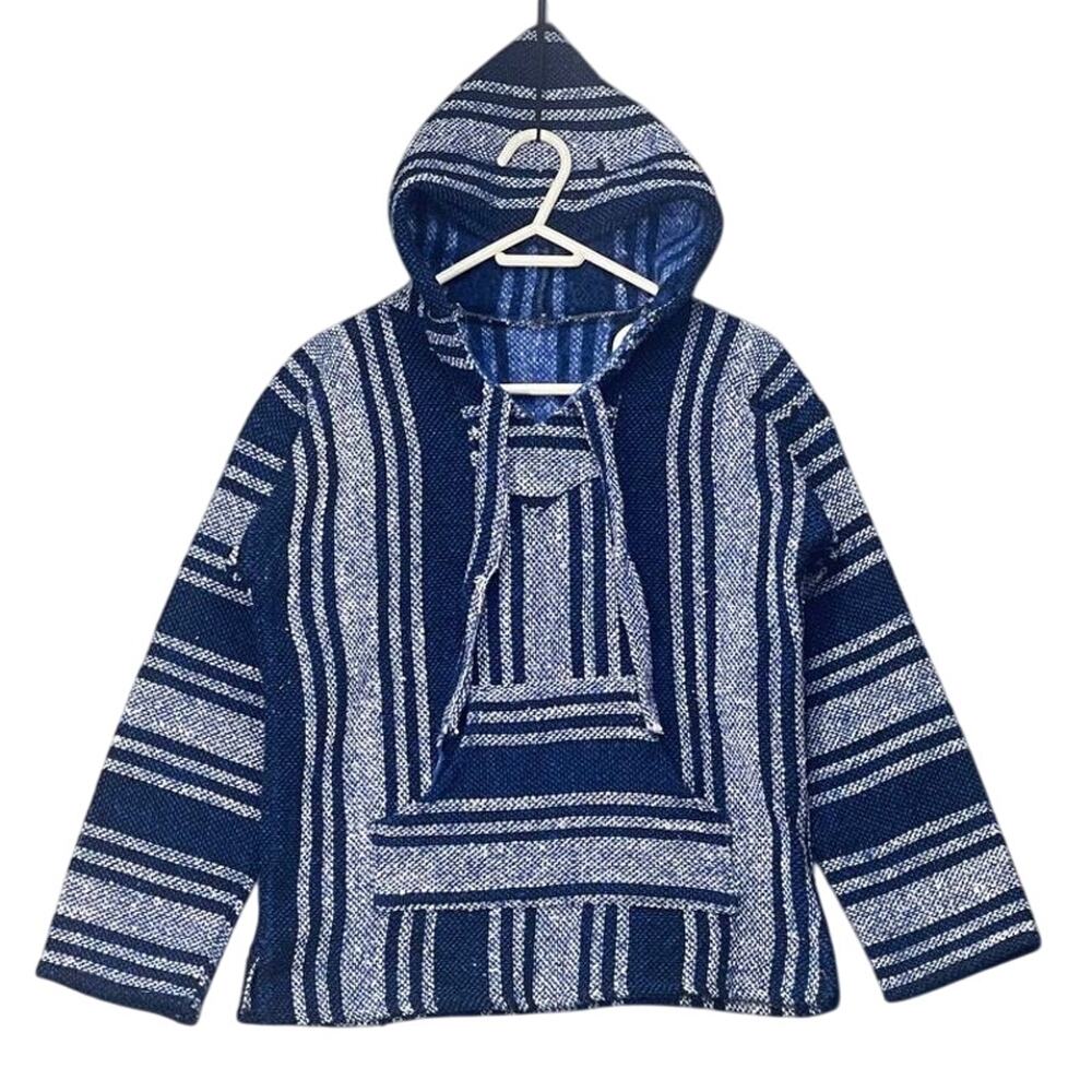 Wil Smith Hancock BAJA Hoodie Men Large Blue Plaid Striped Pullover Grunge 90s